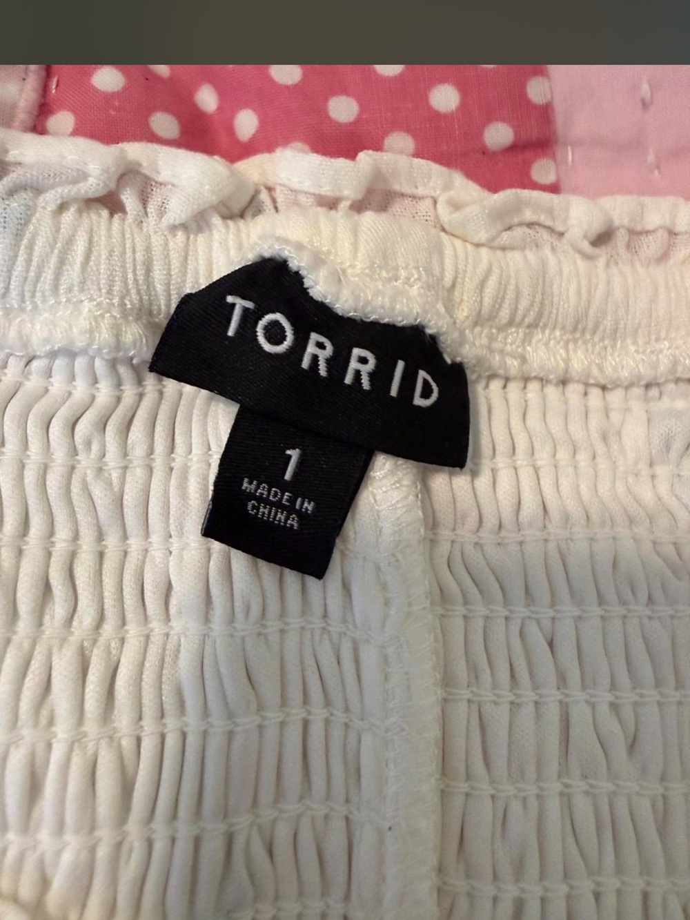 torrid White Smocked Top with Pink Polka Dot Lining - Picture 3 of 3